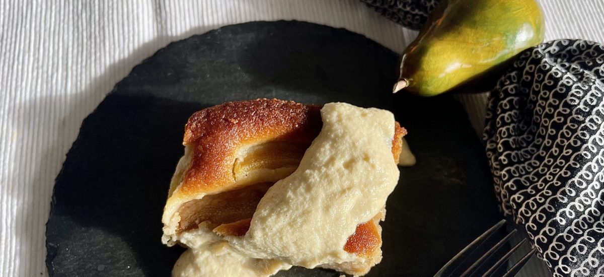 Yogurt Pear Cake & Custard Sauce